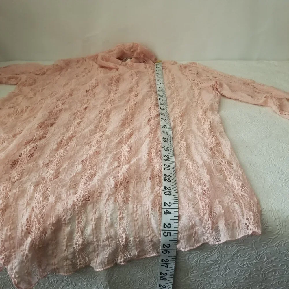 Vtg Keren Hart Women M Peach Lace Knit 3/4 Long Sleeve Lightweight Open Cardigan - Picture 11 of 13